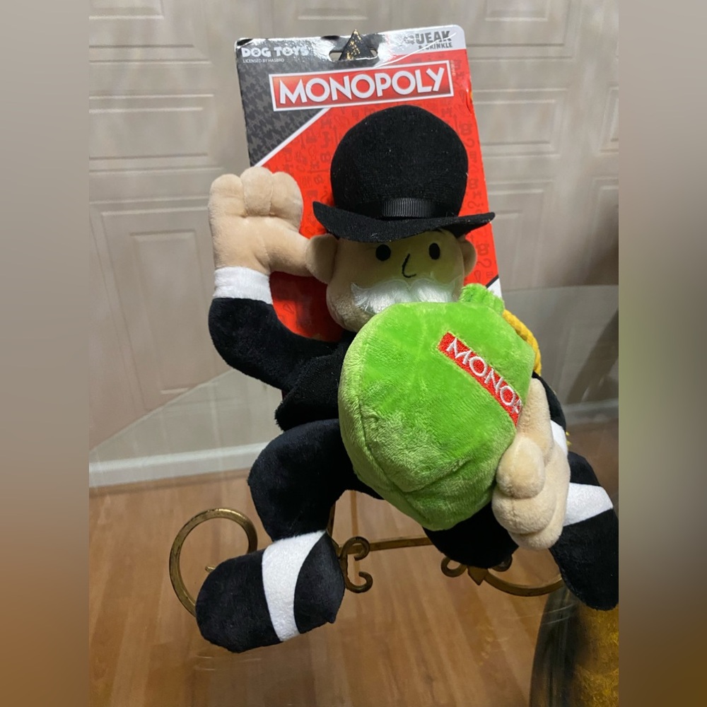- Brand new dog toy by hasbro- Monopoly Man Multicolor clinker & squeaker 12”